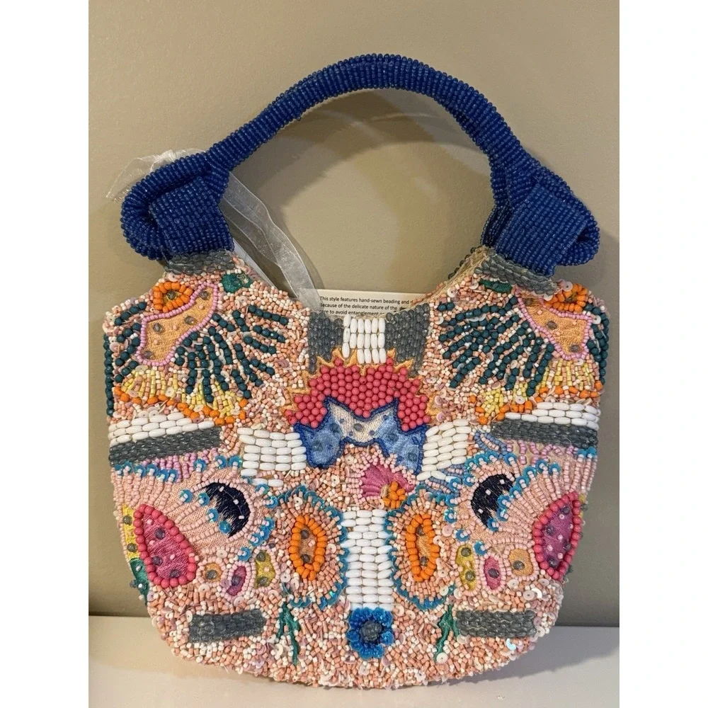 Handcrafted in India‎ Beaded Bag Vibrant Colorful Flower Design bag NWT